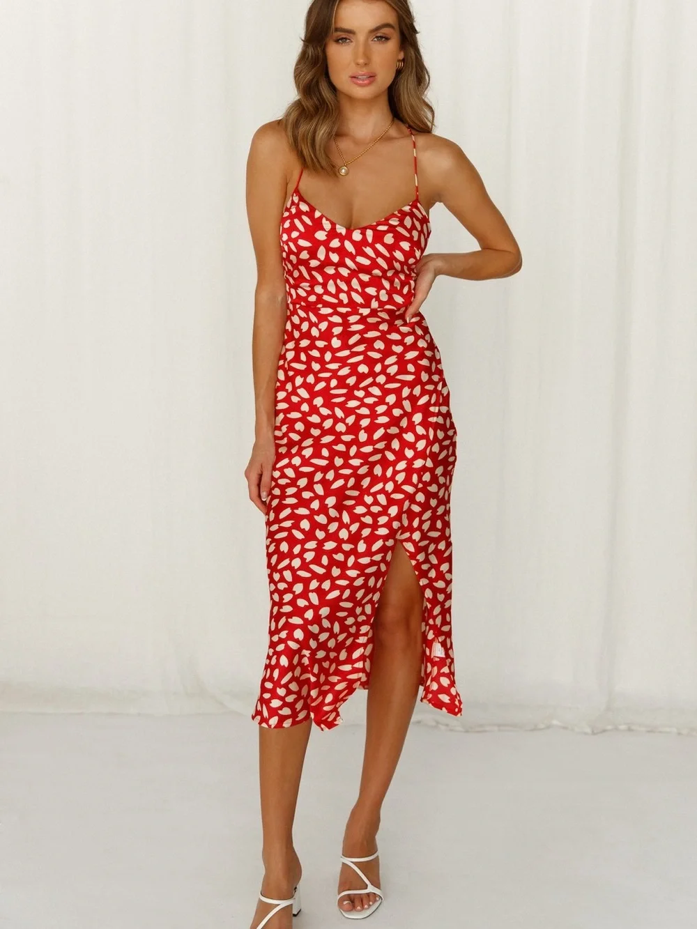 Hello Molly Red and White Printed Midi Slip Dress - Picture 7 of 12